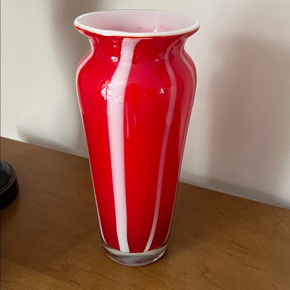 Vintage Red and White Striped Art Glass Vase - Picture 7 of 7